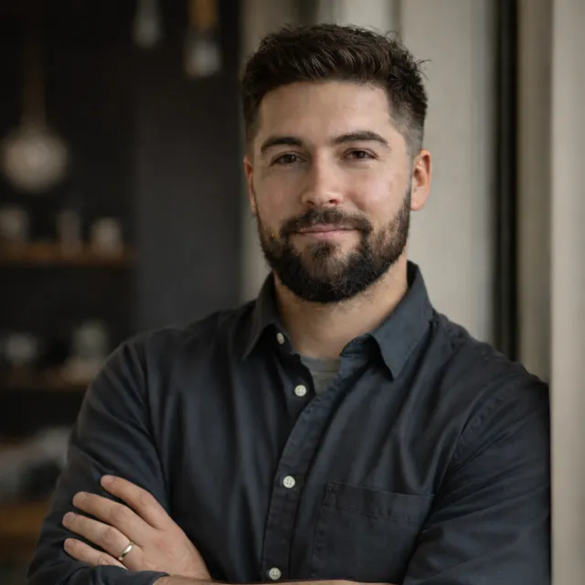 Kyle Latosek, founder of Beacon Stays, in a dark shirt with his arms crossed, smiling.
